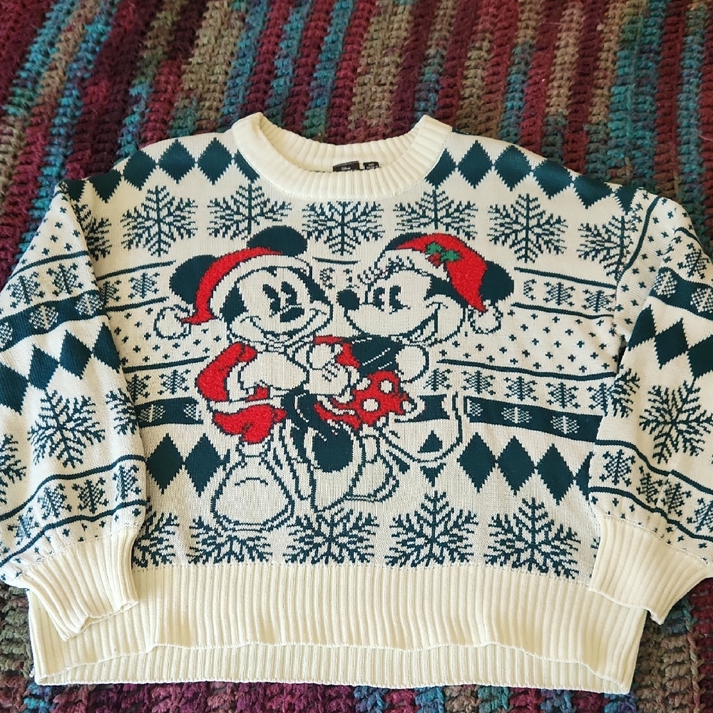 Disney Mickey Mouse Cream and Green Sweater